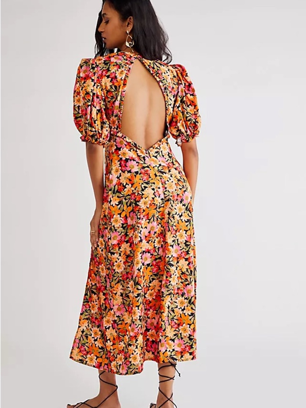 For Love & Lemons Floral Open Back Puff Sleeve Maxi Dress Size XS
